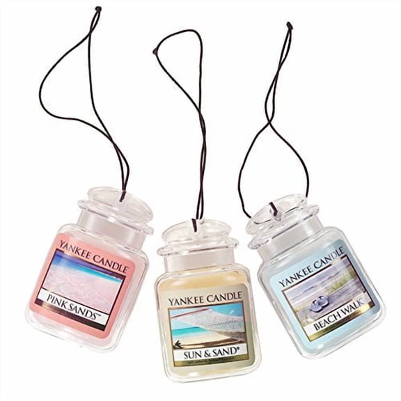 Yankee Candle Hanging Car Jar® Ultimate 3-Pack Air Fresheners, Includes: 1 Beach Walk, 1 Pink Sands, and 1 Sun and Sand