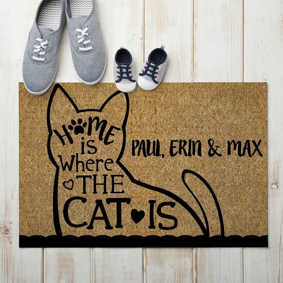 Home Is Where The Cat Is Personalized Pet Doormat