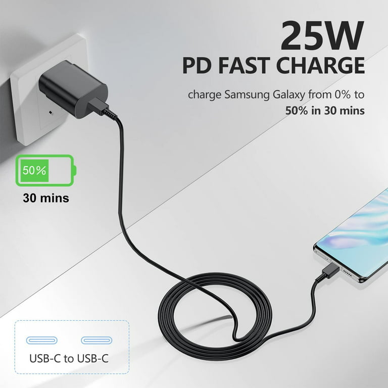 Type C Charger, 2 Pack 25W PD USB Wall Charger Super Fast Charging Block &  6ft Android Phone Cable for Samsung Galaxy S23 S22 S21 S20 Plus Ultra, Note