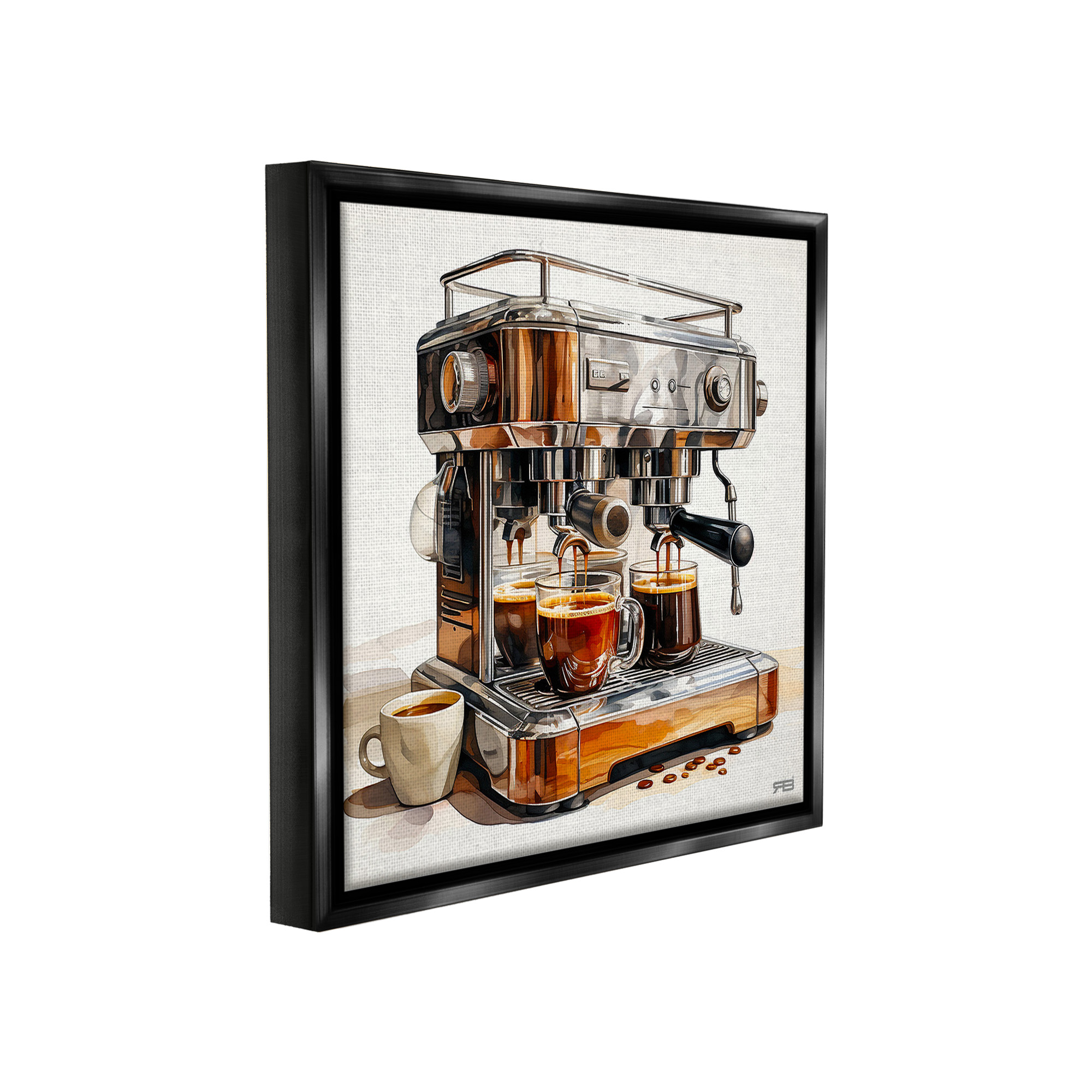 Stupell Industries Sleek Espresso Machine Food & Beverage Painting Black Floater Framed Canvas Art Print Wall Art, 25 x 25