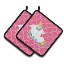Caroline's Treasures Quatrafoil Pink Unicorn Pair of Pot Holders