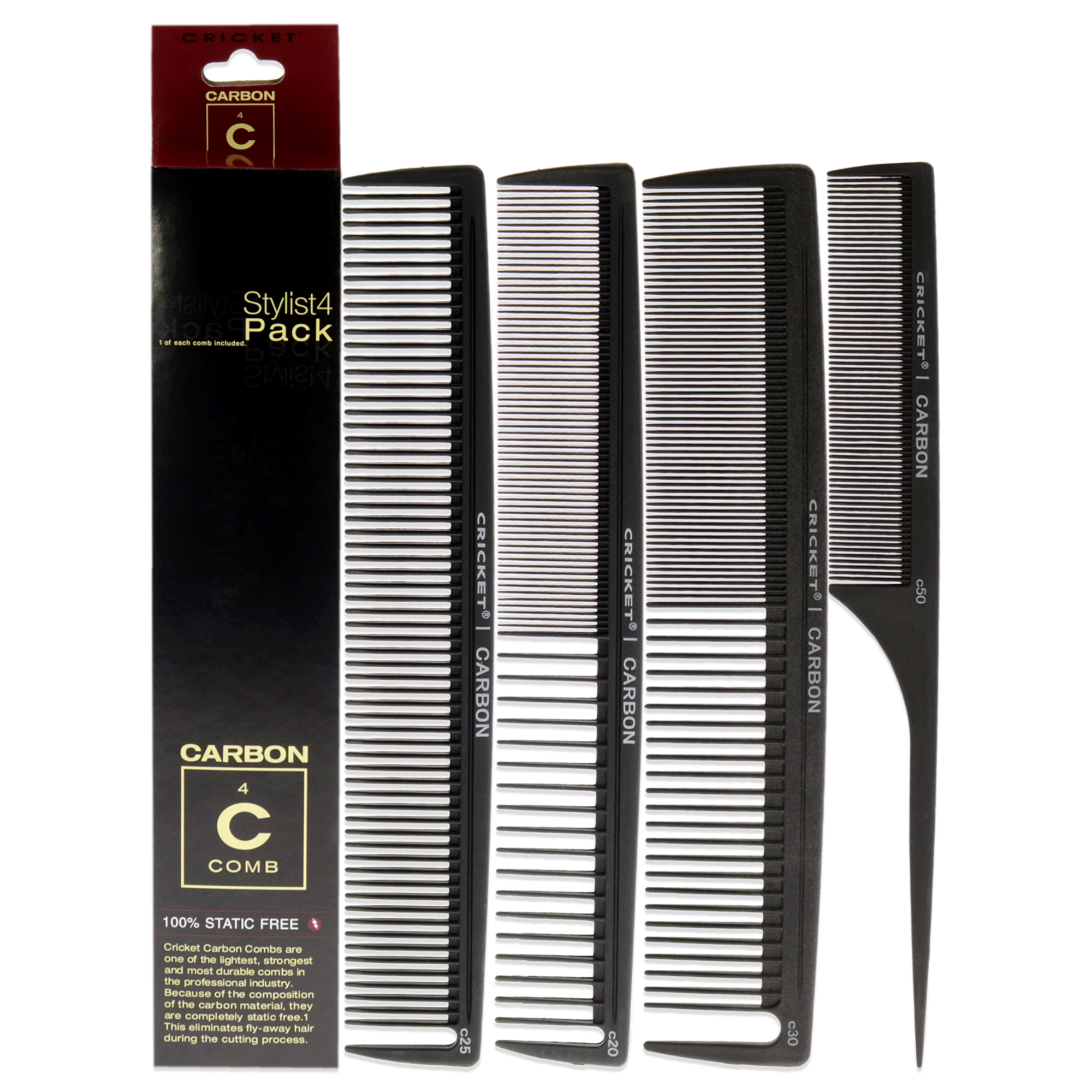 Cricket Carbon Comb Stylish 4Pack Set 4 Pc Set 1Pc All Purpose