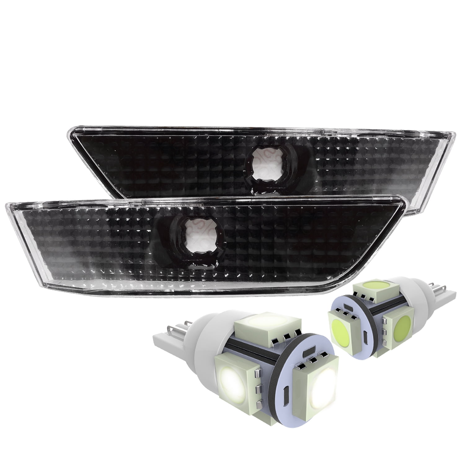 SpecD Tuning Black Bumper Side Marker Lights + T10 SMD Led Bulbs for