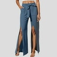 thumbnail image 2 of Women's Casual Pants High Waisted Wide Leg Summer Lightweight Split Hem Comfortable Wear Stretchy Soft Breathable Fabric Loose Fit Trousers, 2 of 4