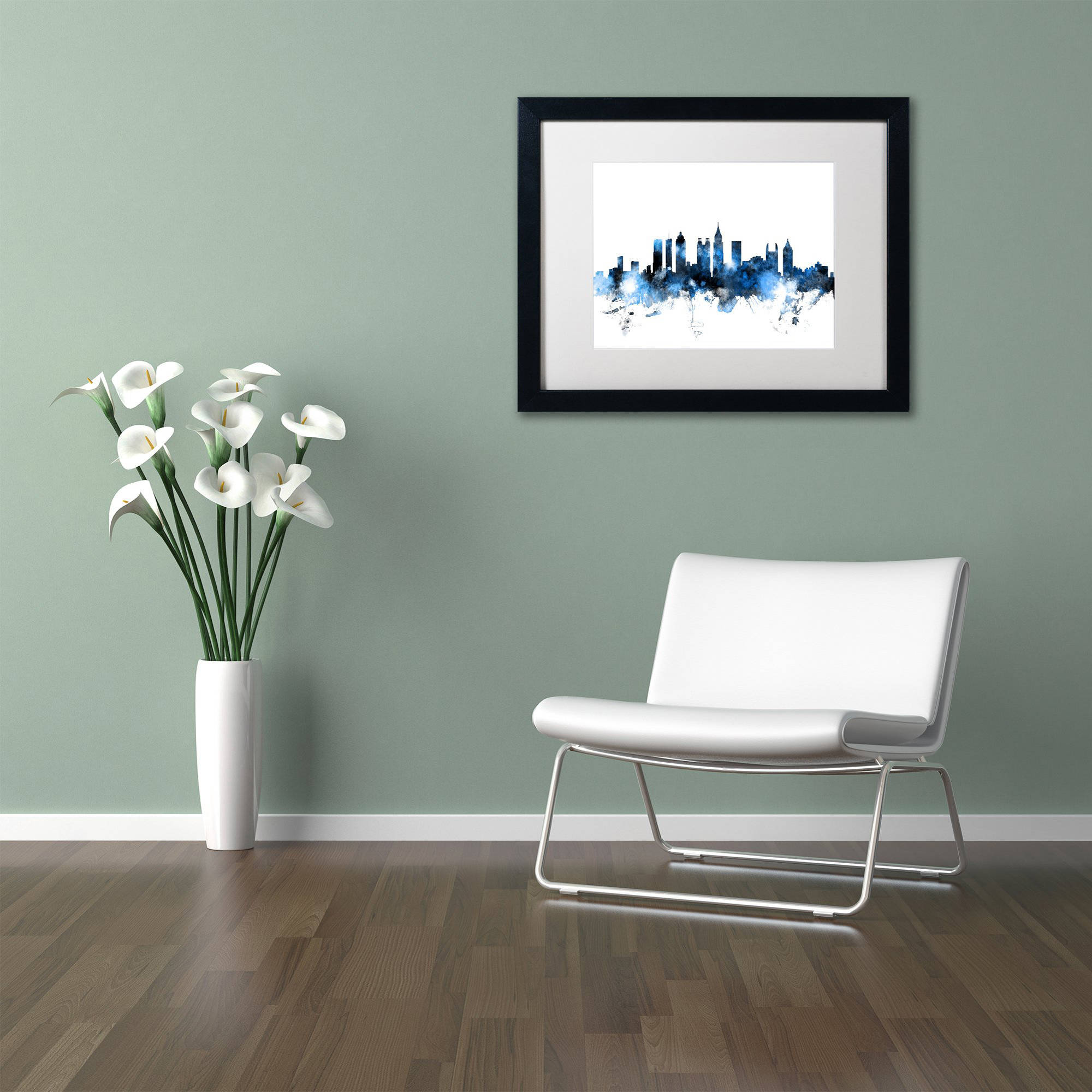 Trademark Fine Art "Atlanta Georgia Skyline White" Canvas Art by Michael Tompsett, White Matte, Black Frame