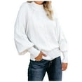 thumbnail image 3 of Stichou Fall Sweaters for Women 2025 Plus Size Turtleneck Long Sleeve Cable Knit Sweaters Lightweight Winter Warm Pullover White L, 3 of 6