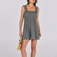 thumbnail image 6 of Women's Summer Casual Smocked Romper Dress Look Ruffle Tank Short Jumpsuit with Pocket Wide Leg Beach Vacation Playsuit, Gray, L, 6 of 7