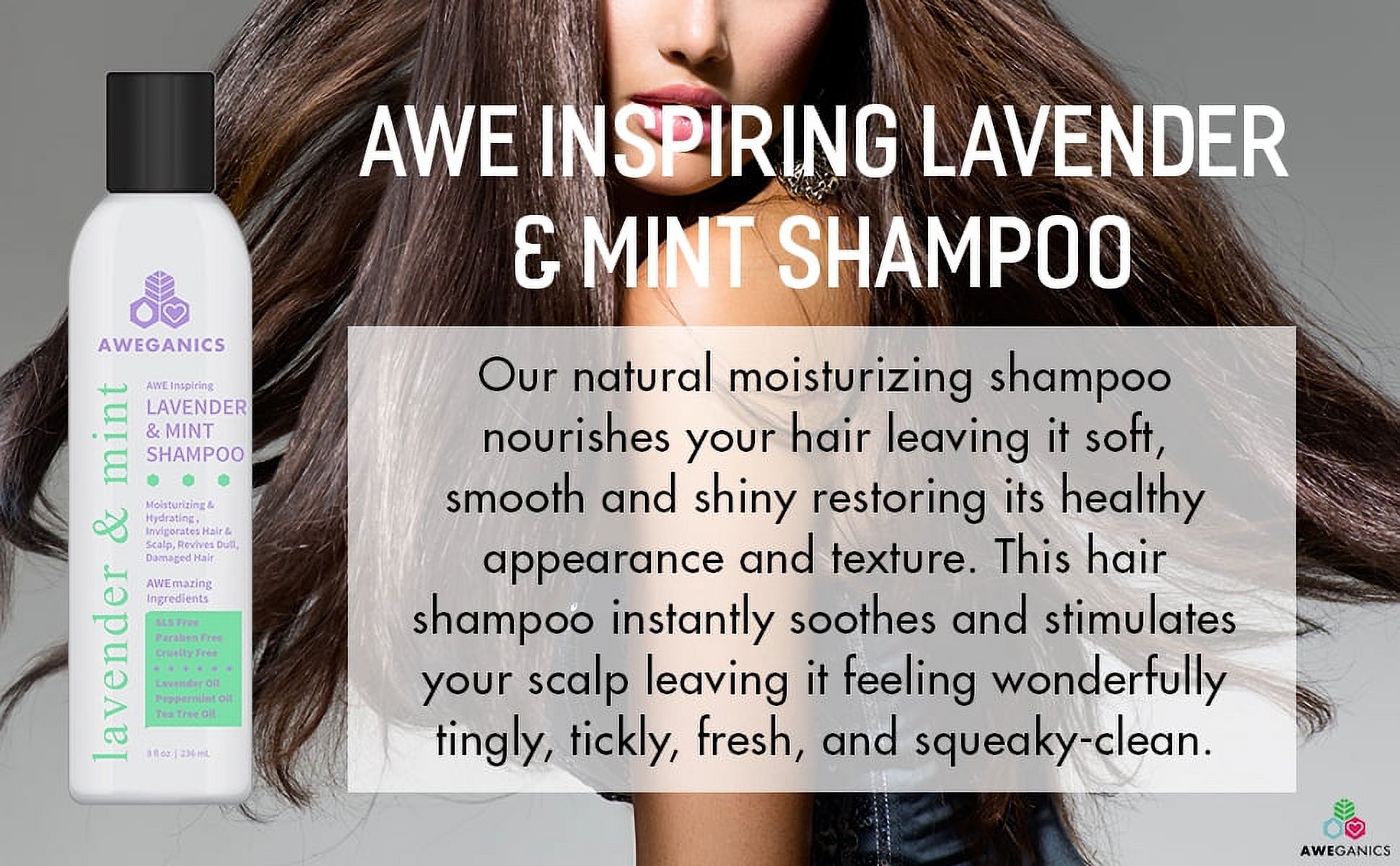 Aweganics Lavender Mint Hair Shampoo - AWE Inspiring Natural Aromatherapy Invigorating Purple Shampoos - Hydrating, Cleansing, Moisturizing - Paraben-Free, Cruelty-Free, Peppermint, Tea Tree… - image 4 of 8