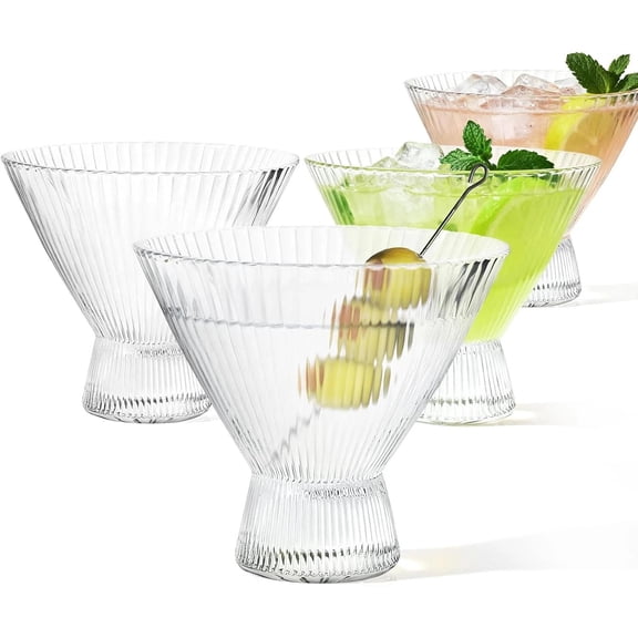 Martini Glasses, Ribbed Stemless Martini Glass Set of 4, 8Oz Large Coupe, for Ch