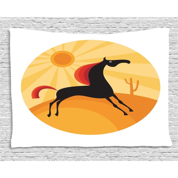 Horse Tapestry, Abstract Animal Figure Running in the Desert Hot Summer Nature Landscape at Noon, Wall Hanging for Bedroom Living Room Dorm Decor, 60W X 40L Inches, Multicolor, by Ambesonne