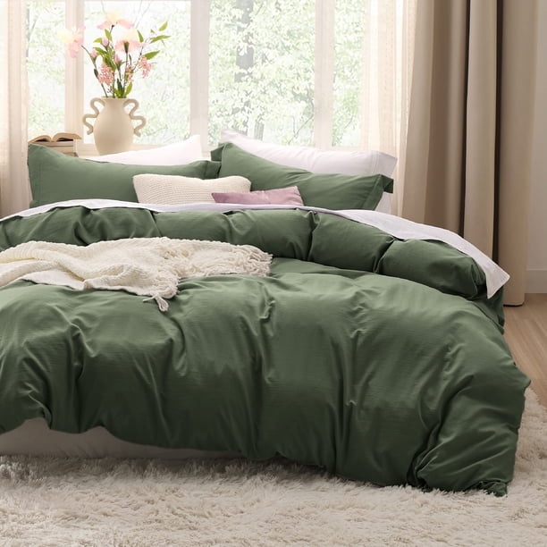 Juego de fundas de edredón Bedsure, color verde oliva, tamaño king size, 3 piezas