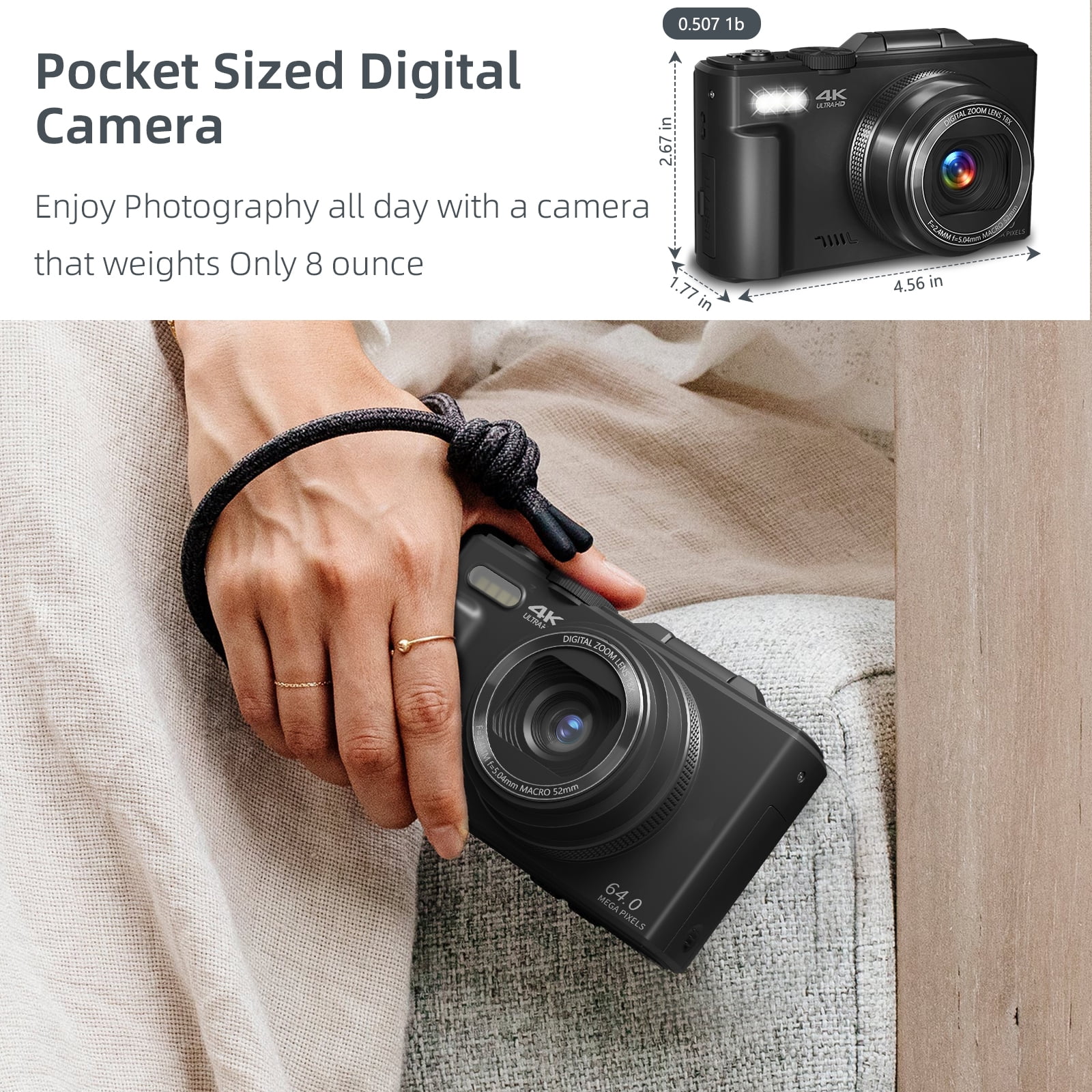 XLURC 4K Digital Camera for Photography with Wifi 64MP Vlogging Camera for YouTube with 3" 180° Flip Screen, 18X Digital Zoom with 32GB Micro SD Card & 2 Batteries
