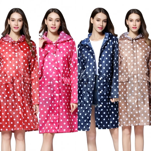 TELOLY Cute Dots Raincoat Women Poncho Waterproof Rain Wear Outdoor Coat Jacket, Coffee Dots