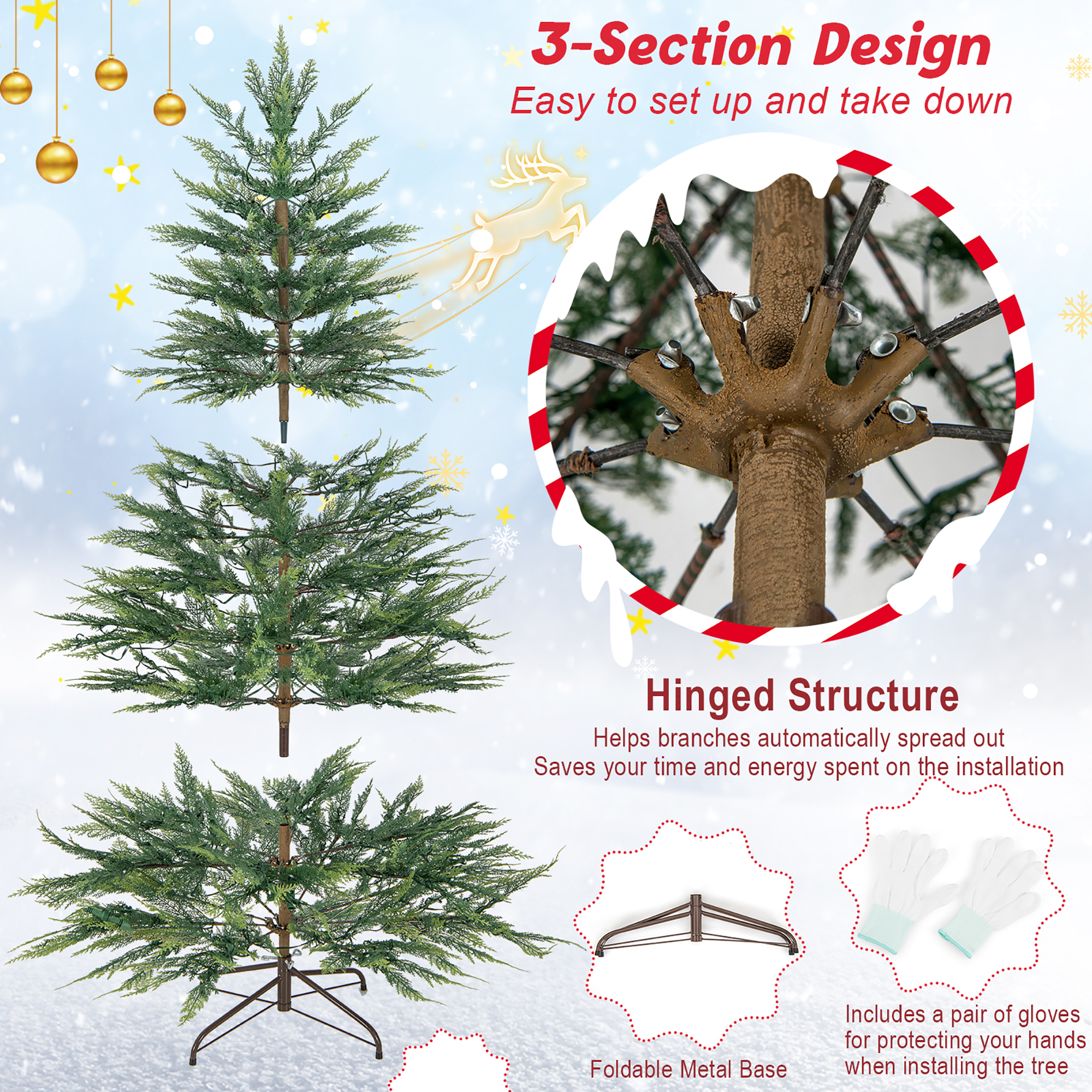 Gymax 6.5-Foot Pre-Lit Artificial Christmas Tree with Warm White Lights photo 8