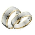 thumbnail image 5 of Pompeii3 Two Tone 14k White & Yellow Gold Matching Wedding Ring Set His Hers Brushed Band, 5 of 5