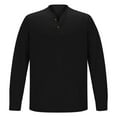 thumbnail image 4 of FINALGANG Mens Solid Color Long Sleeve Henley Neck Shirt Button Closure Slim Fit Casual Tees For Outdoor Daily Wear Black L, 4 of 4