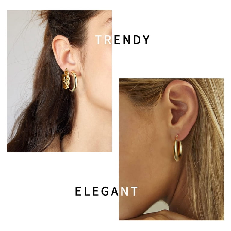 Turandoss 14K Rose Gold Huggie Hoop Earrings, 9-Pair Set photo 3