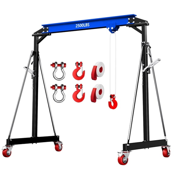 Gewna Adjustable Steel Gantry Crane, 1 Ton/ 2500 lb Capacity, 8.2-12.5ft, Portable Lift Hoist for Factories, Warehouses,No Accessories,Blue