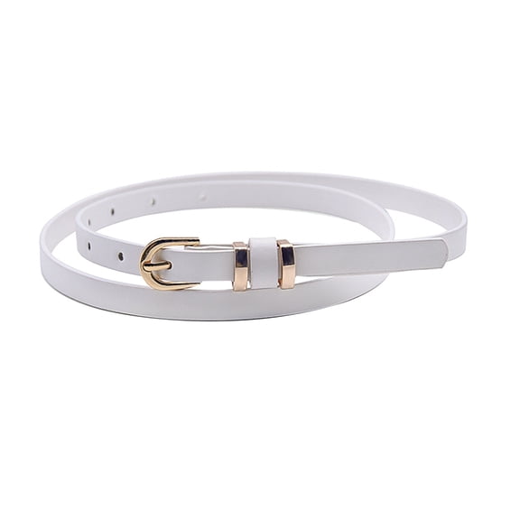 CBGELRT Women Skinny Leather Belts with Gold Metal Buckle Adjustable Thin Waist Belt for Pants Sweater Dresses Plus Size Waistband, White