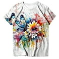 thumbnail image 4 of KDFJPTH Women Summer Casual Fashion Round Neck Short Sleeve Flower Butterfly Print TShirt Top, 4 of 4
