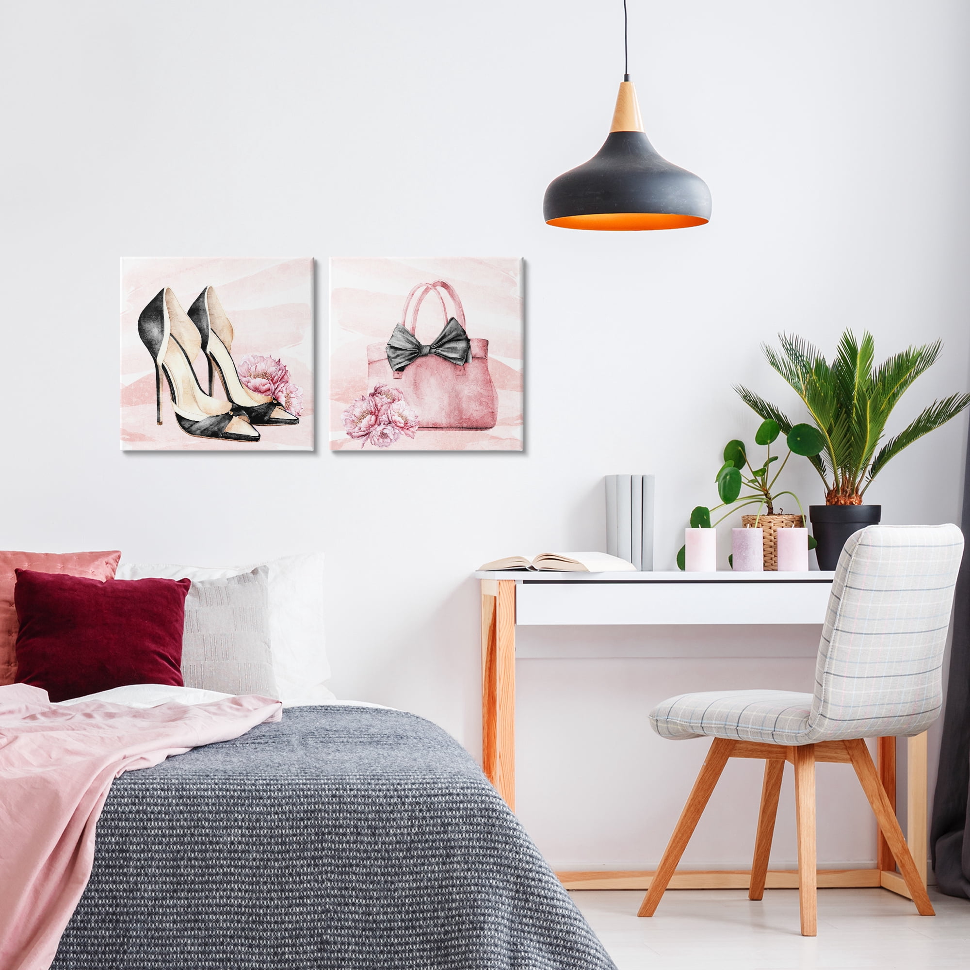 Stupell Industries Rosy Glam Time Shoes 2 Piece Canvas Wall Art Set, design by Kim Allen