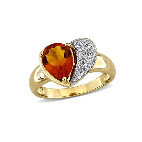 1.50 Carat (Ctw) Madeira Citrine Heart Ring in 10K Yellow Gold with Diamonds for Women