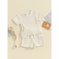 thumbnail image 4 of Gureui Toddler Boy Summer Shorts Outfit Solid Color Short Sleeve Pocket T-Shirt with Elastic Waist Shorts 2 Pcs Waffle Set, 4 of 10