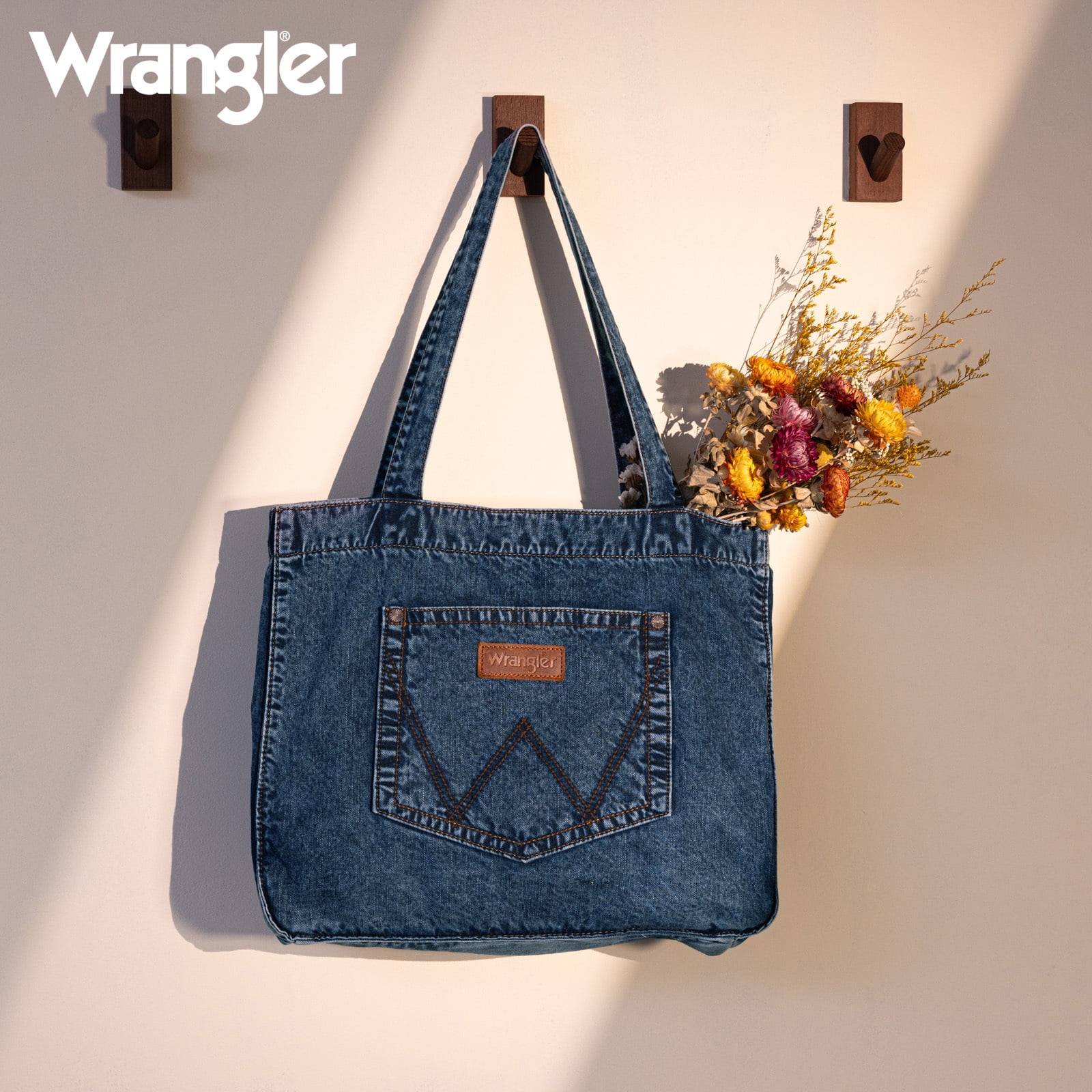 Wrangler Tote Bag for Women Large Denim Purses for Work Travel, Jean