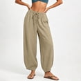 thumbnail image 6 of Womens Plaid Dress Pants New Summer Pants for Women Lightweight Faux Linen Casual Pants Loose Fits Comfy Vacation Trousers with Pockets, 6 of 8
