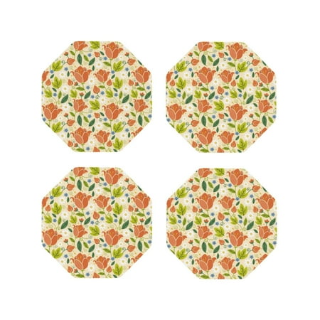 

Tideii Rose Daisy for Leather Coasters 4 Pieces Anti-fouling and Anti-scalding Decorative Coasters Suitable for Restaurants Kitchens Coffee Shops-Octagon