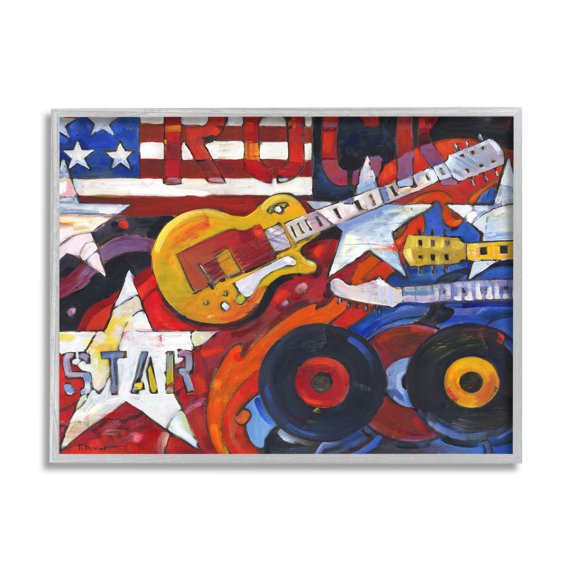 Stupell Industries Rockstar Americana Music Tribute Painting Gray Framed Art Print Wall Art, Design by Paul Brent