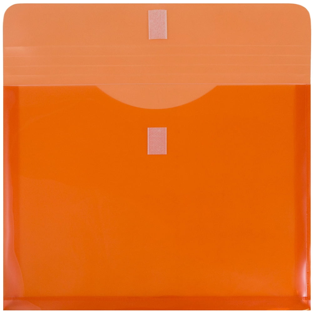 JAM Paper Plastic Expansion Envelopes, Hook & Loop, Letter Booklet, 9 3/4 x 13, 1 in Expansion, Orange, 3/Pack