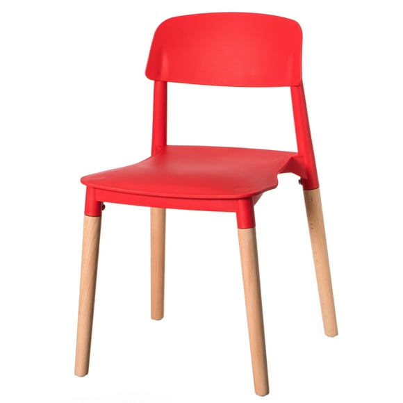 Modern Plastic Dining Chair Open Back with Beech Wood Legs, Red