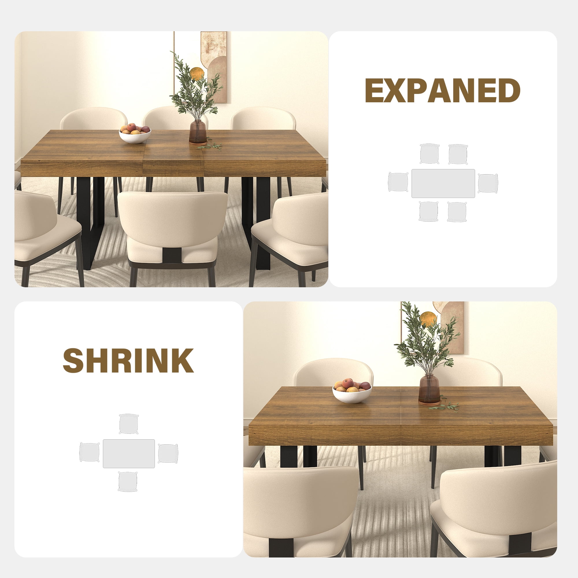 Aukfa Extendable Dining Room Table for 6-10, Farmhouse Large Rectangular Kitchen Table,White Oak