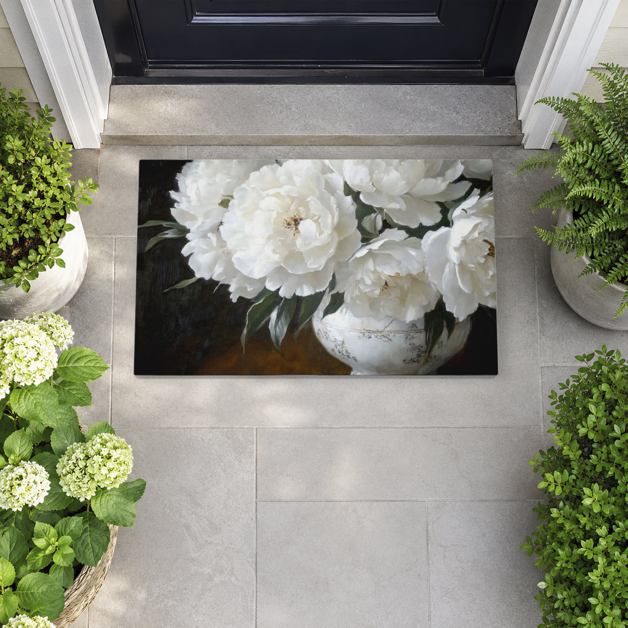 Stupell Industries White Flowers in China Vase Printed Outdoor Door Floor Mat, design by Petals Prints Design
