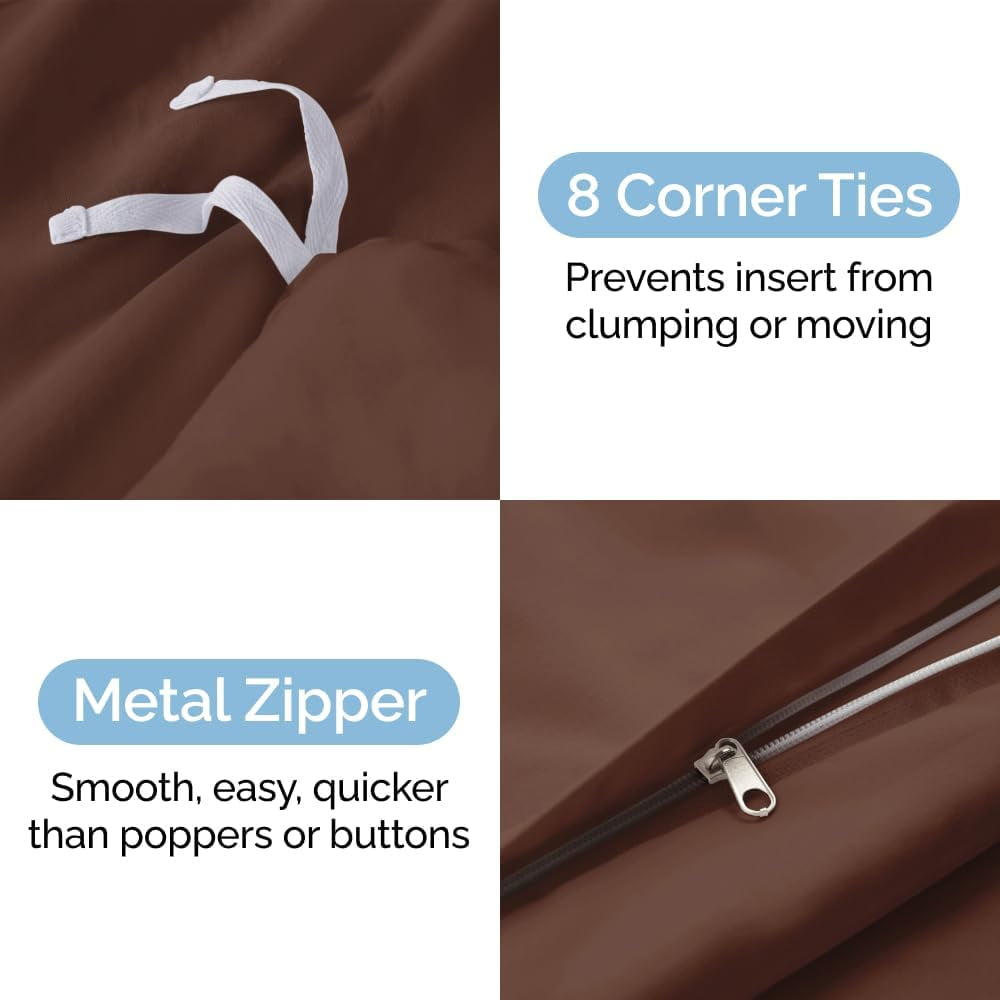 CGK Linens 3-Piece Premium Duvet Cover Set - King Size Soft Comforter Cover With Zipper & Matching Pillowcases, Brown