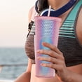 thumbnail image 3 of Vaso de plástico de 710ml con tapa y pajita, taza de café helado reutilizable, taza para batidos, taza láser transparente, 3 of 5