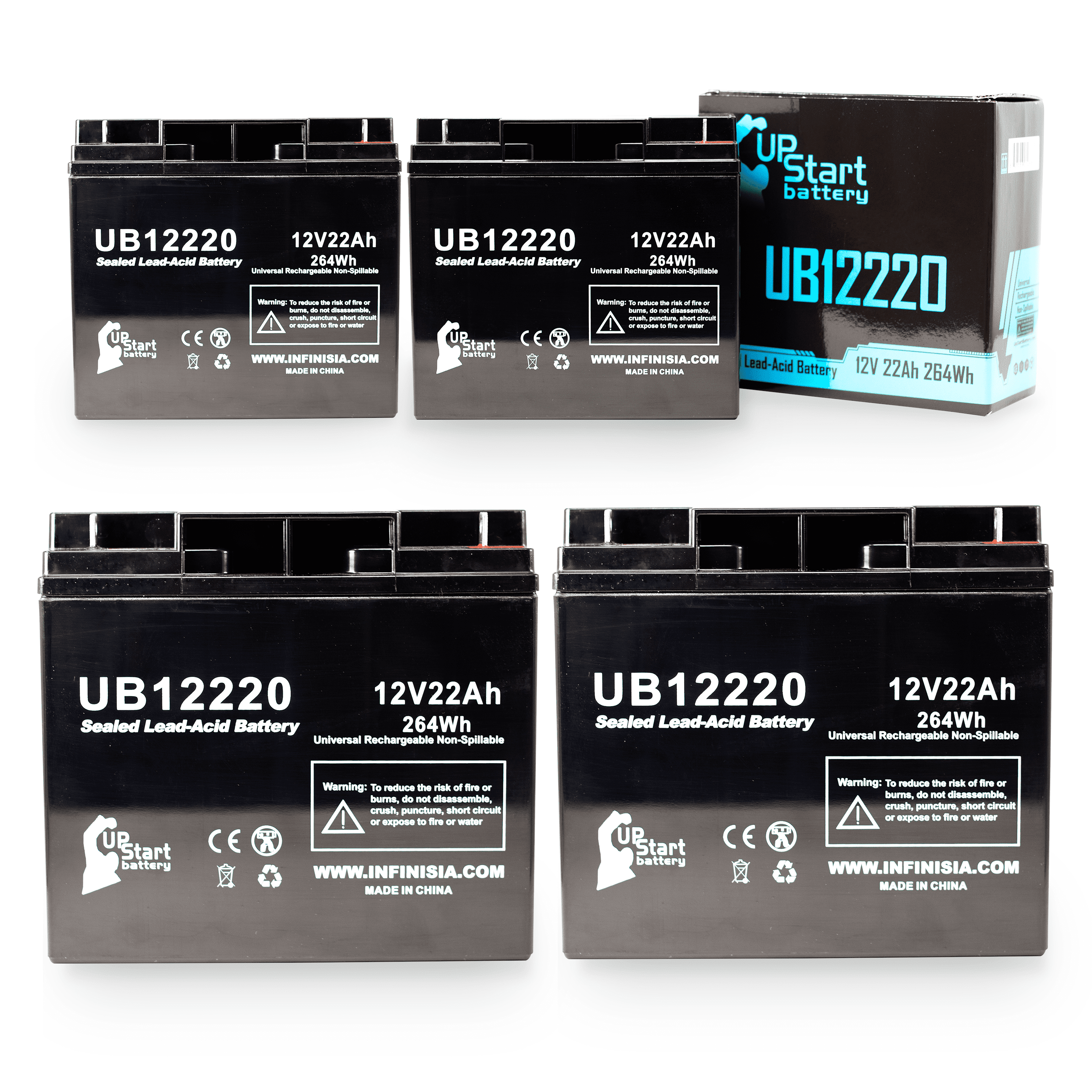 4x Pack - Compatible Datascope ORT BALLOON 95 INTRA AORT Battery - Replacement UB12220 Universal Sealed Lead Acid Battery (12V, 22Ah, 22000mAh, T4 Terminal, AGM, SLA)