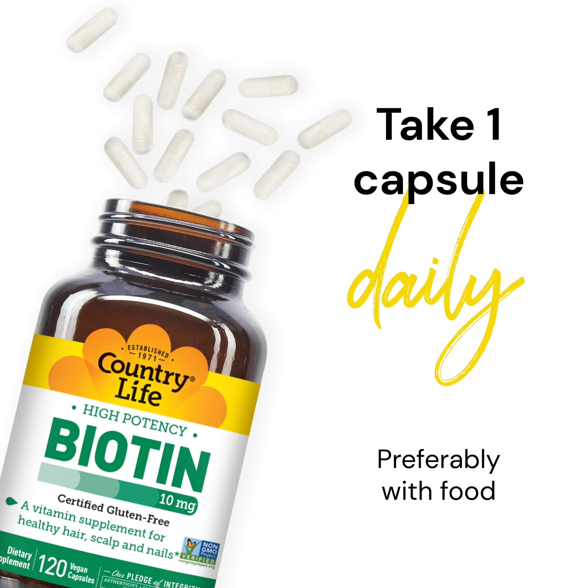 Country Life Biotin, High Potency , 10 mg, 120 Vegan Capsules