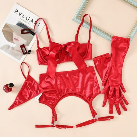 Generic INS New Lace-up Ribbon Matching Bow Hot Girl Nightclub Sexy Lingerie Three-Piece Set 27890