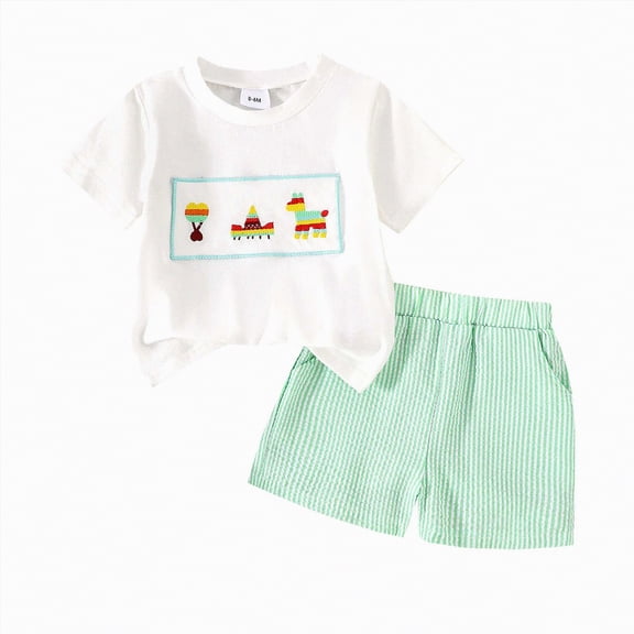 Boys Clothes Toddler Kids Summer Cotton Cartoon Embroidery Sleeveless Casual 0 6 12 18 24 Months 2T 3T Tees and Shorts Baby Outfit Set 2 Piece