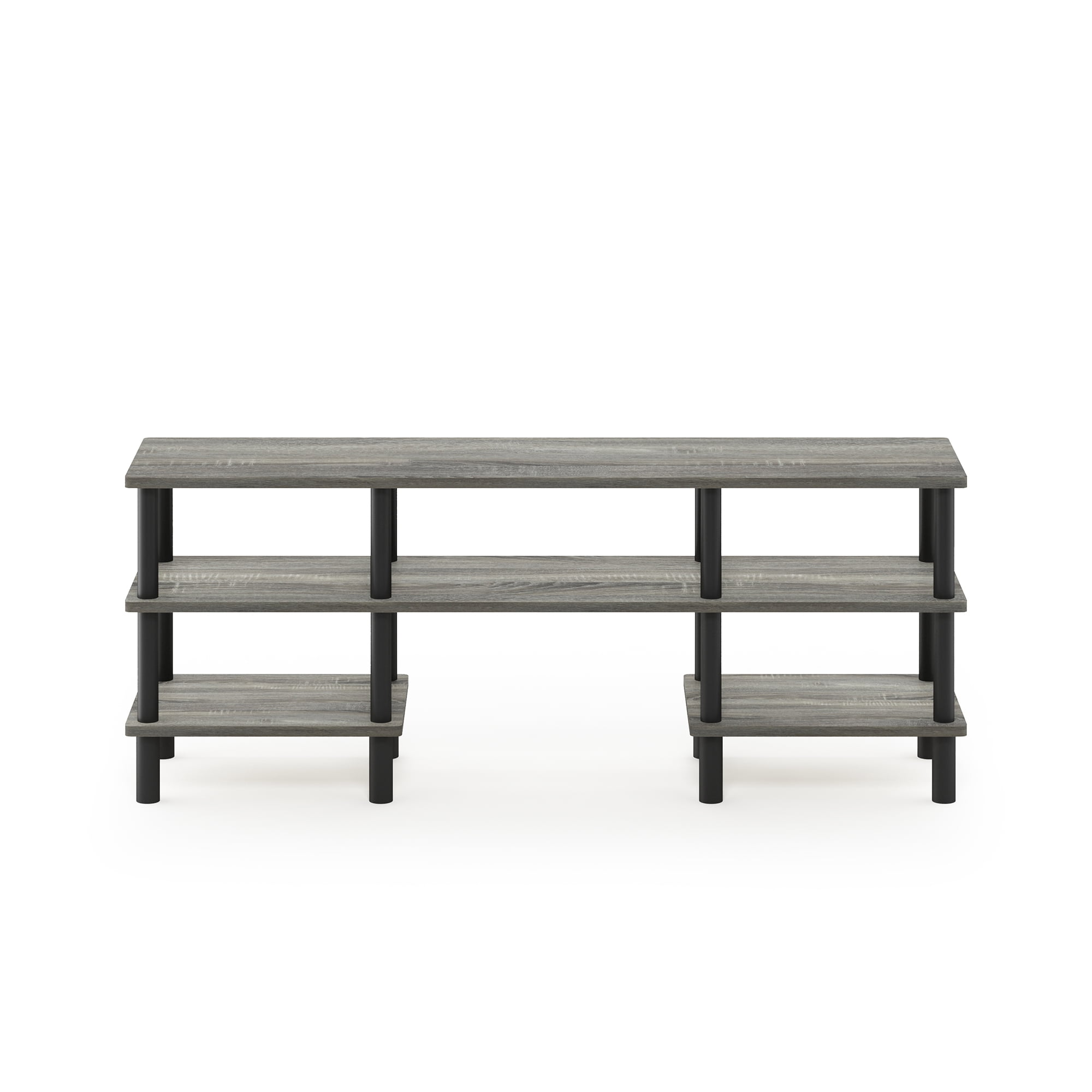 Furinno Turn-N-Tube Toolless Assemny TV Stand for TV up to 55 Inch, 3-Tier Grey Entertainment Center with Storage Shelf, TV Console, for Living Room, Bedroom, Grey Oak