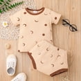 thumbnail image 2 of Toddler Baby Boy Girl Clothes Set 3M-24M Short Sleeve Star Moon Sun Printed Ribbed T-shirt Tops Shorts Outfits, 2 of 6