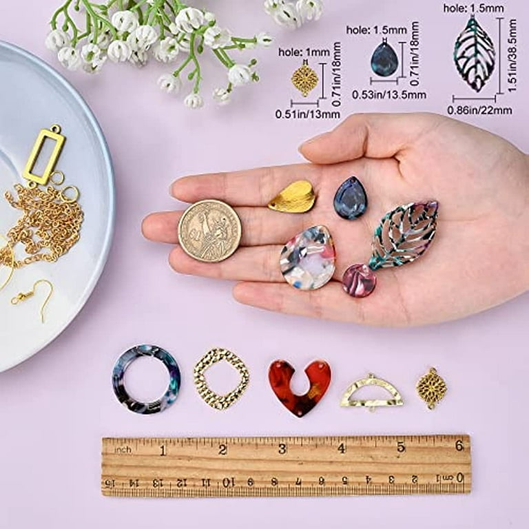 1 Box DIY Make 8 Pairs Teardrop Resin Dangle Earring Making Kits Flat Round  Heart Charms Pendants Glass Pearl Beads with Jump Rings & Earring Hooks