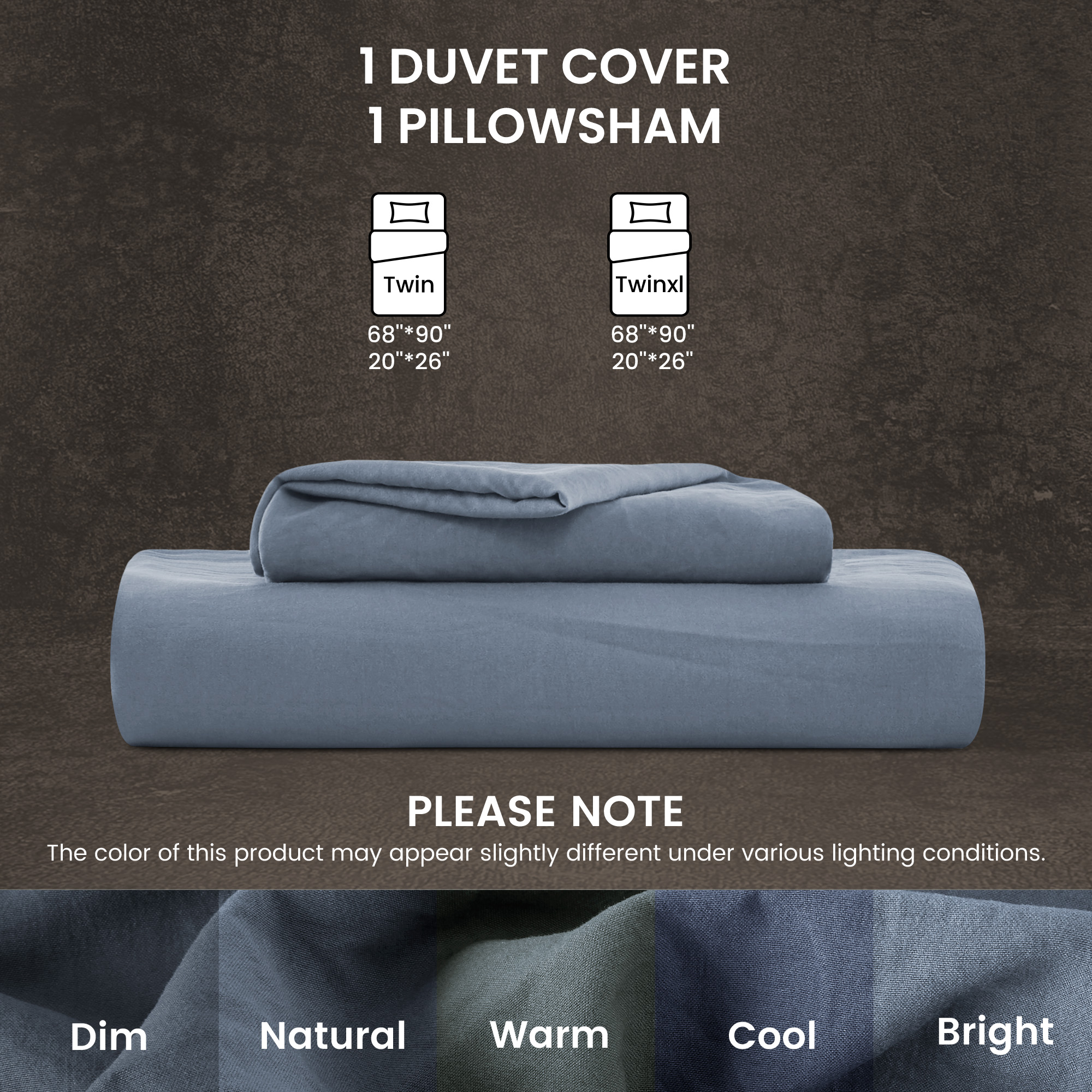 Sleep Zone Duvet Cover Twin/Twin Xl Size, Stone Washed, Soft and Comfortable with Natural Wrinkles, Easy Care, Gift-Wrapped, Safe and Skin-Friendly(Flint Stone Blue, Twin/Twin Xl)