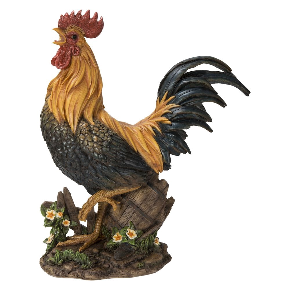 Hi-Line Gift Ltd. Large Cock On A Wood Barrel