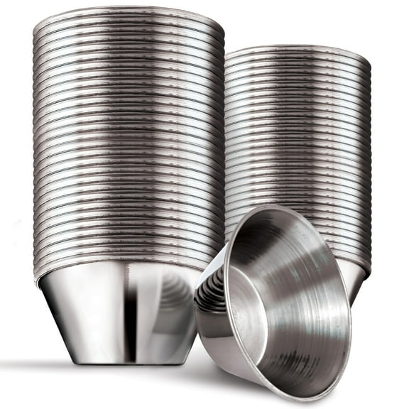 1.5 oz Stainless Steel Condiment Cups (24 Pack), Individual Portion Dipping Sauce Cups, Small Metal Ramekins for Ketchup, Marinara, BBQ Sauce, and More! Reusable Condiment Cups for Restaurants