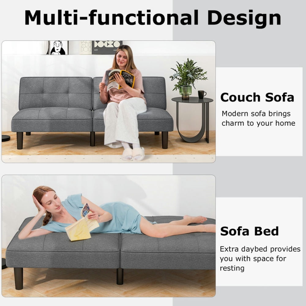 Finihen Sofa Bed, Convertible Sofa Bed, Convertible Folding Futon Sofa Bed with 6-Position Adjustable Backrest, for Living Room, Bedroom, Gray