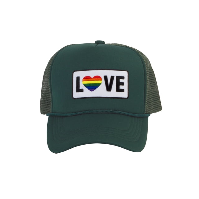 Gravity Threads LGBTQ+ Love Rainbow Heart Patch Trucker Hat - Forest Green