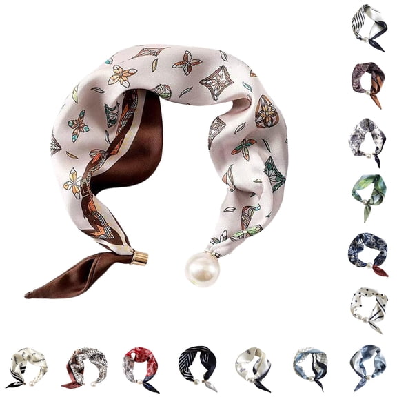 UJNDER Womens Elegant Pearl Necklace Closure Scarf Fashion Pendant Choker Neckwear Versatile Neck Scarf for Women,Khaki,One Size